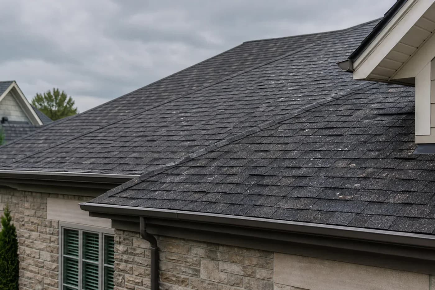 Indian Trail NC asphalt shingle roof with storm wear after wind and hail