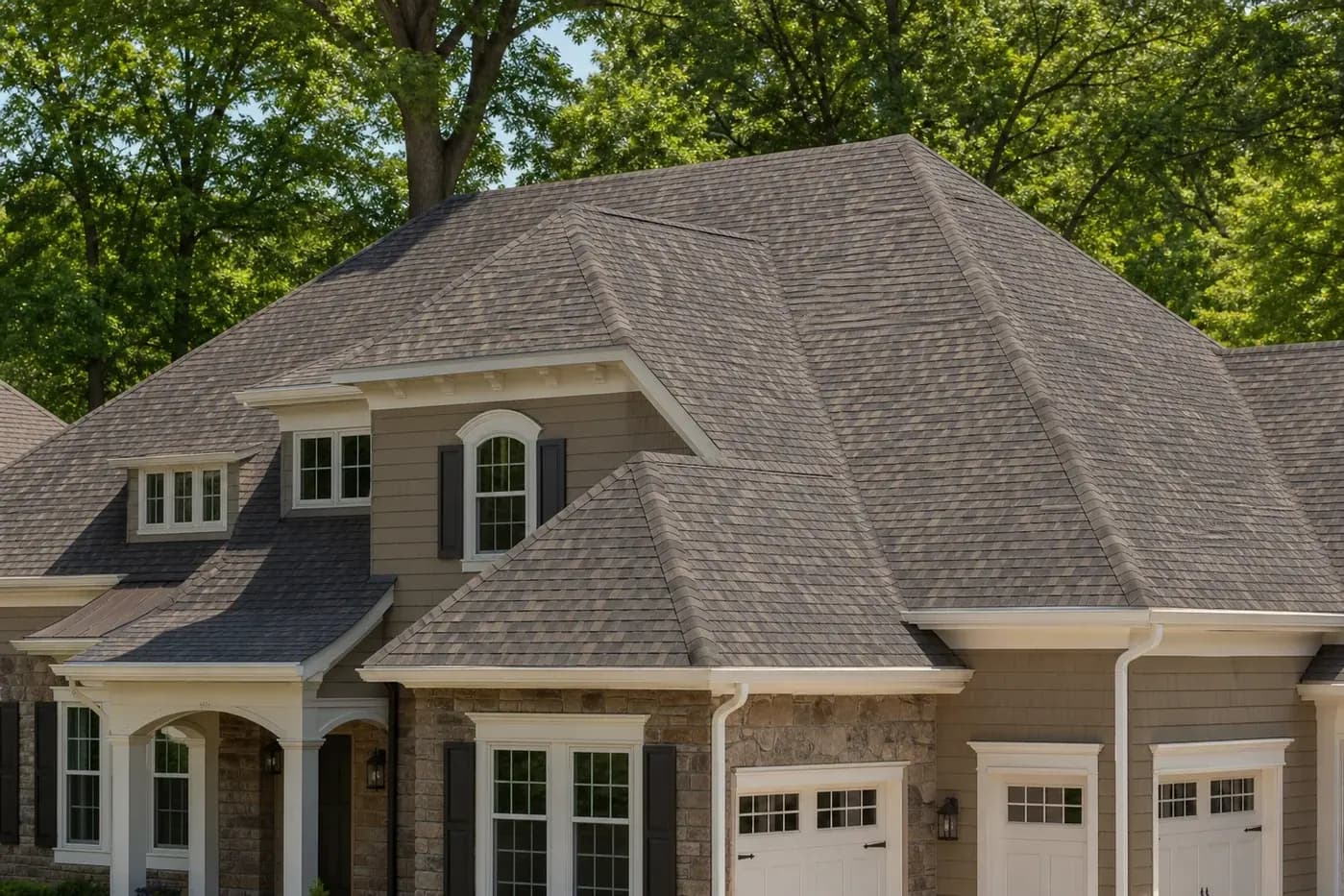 Charlotte NC home roof with clean asphalt shingles and no people, ladders, tools, vehicles, or equipment visible