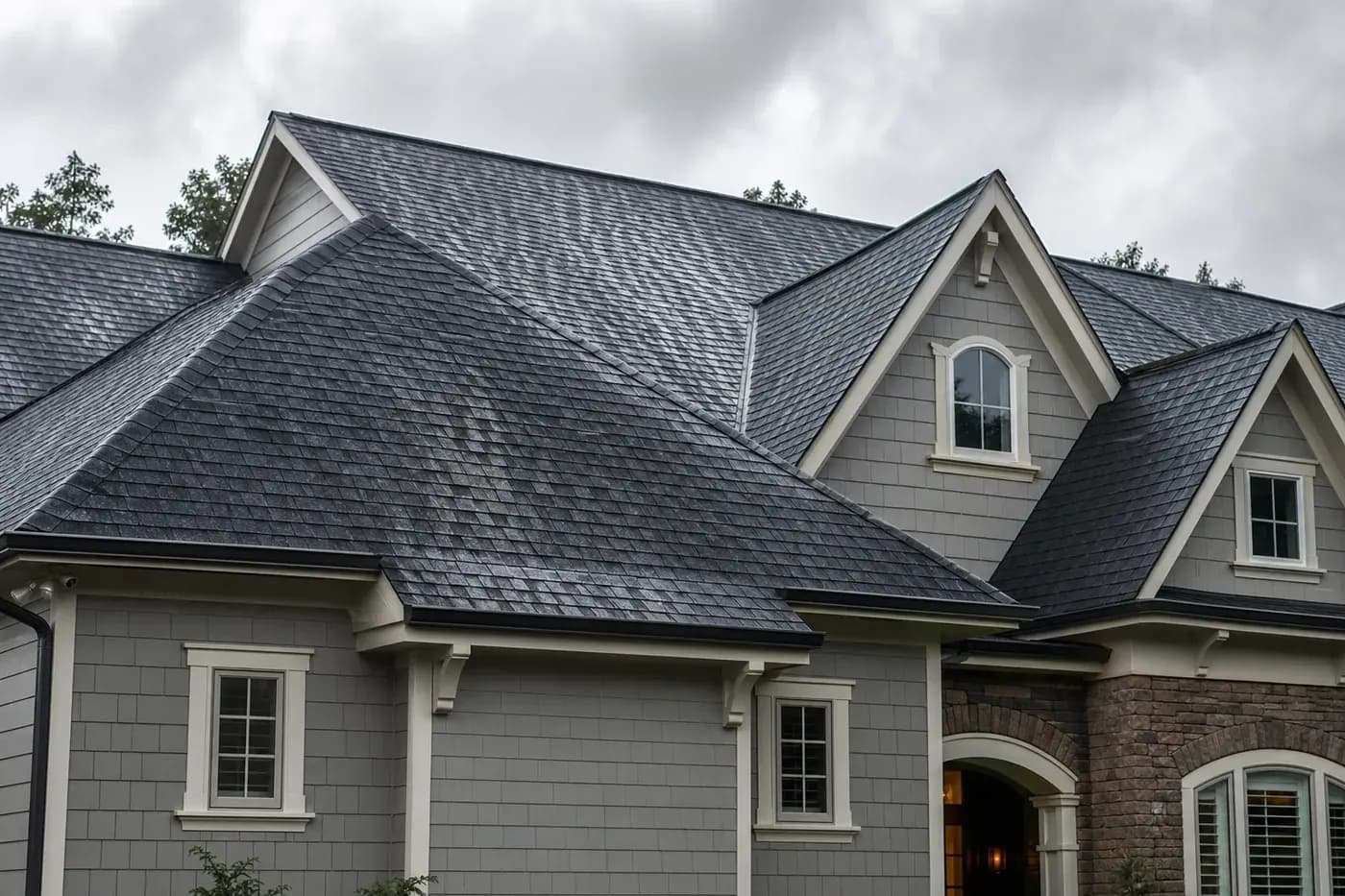 Charlotte NC home roof after a rainstorm with no people or equipment visible
